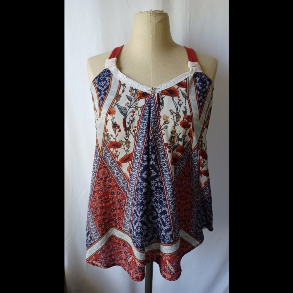 XHILARATION flowery boho tank top